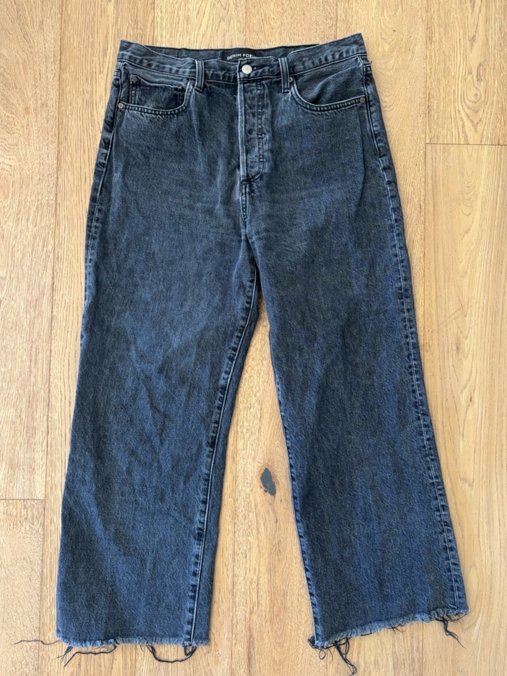 Denim Forum Farrah High Rise Wide Leg Jeans Black Raw Hem 31x26 - Picture 2 of 7